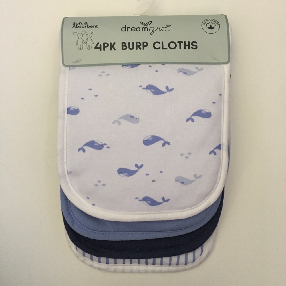 NEW Baby Burp Cloths 4pc Set Whale Print and More | DreamGro